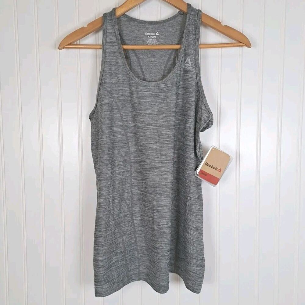 NWT Reebok Tank Top Womens Small S Gray Slim Fit Stretch Racerback Running Sport